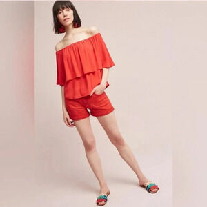Anthropologie Holding Horses Maya Red Off The Shoulder Flutter Top Size S